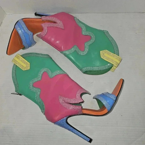 Cape Robin Nayaye Western Style Rhinestone Coated Multi Colored Cutout Heels 5.5 - Picture 3 of 11